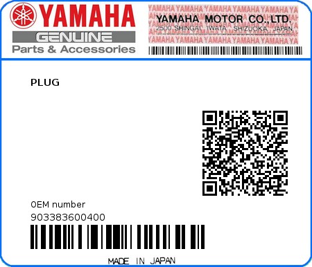 Product image: Yamaha - 903383600400 - PLUG  0