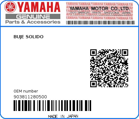 Product image: Yamaha - 903811280500 - BUJE SOLIDO  0