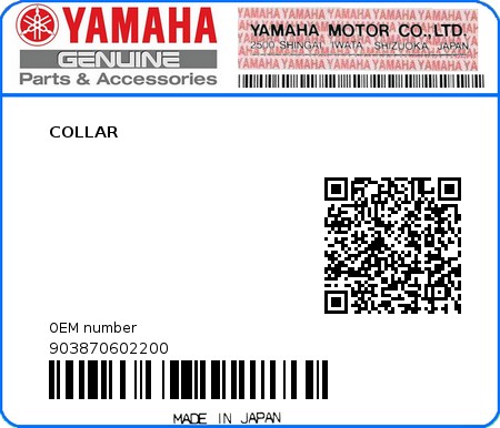 Product image: Yamaha - 903870602200 - COLLAR  0