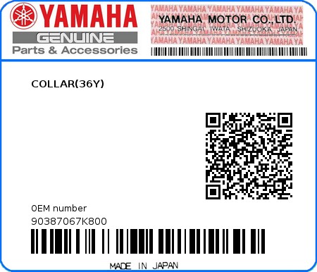 Product image: Yamaha - 90387067K800 - COLLAR(36Y)  0