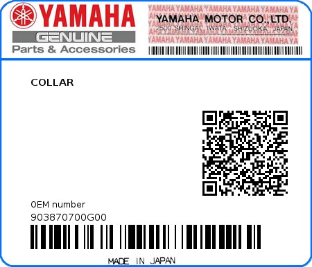 Product image: Yamaha - 903870700G00 - COLLAR   0