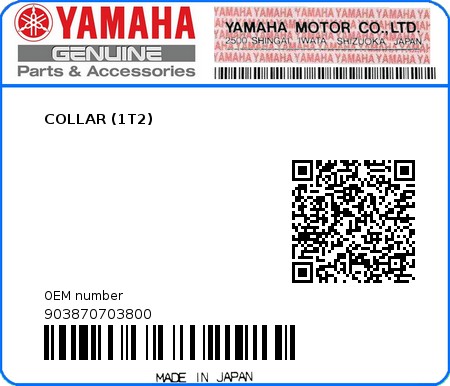 Product image: Yamaha - 903870703800 - COLLAR (1T2)  0