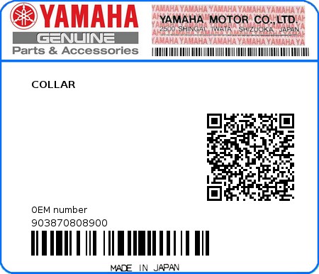 Product image: Yamaha - 903870808900 - COLLAR  0