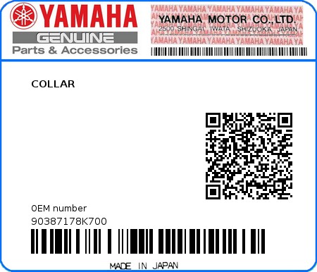 Product image: Yamaha - 90387178K700 - COLLAR   0