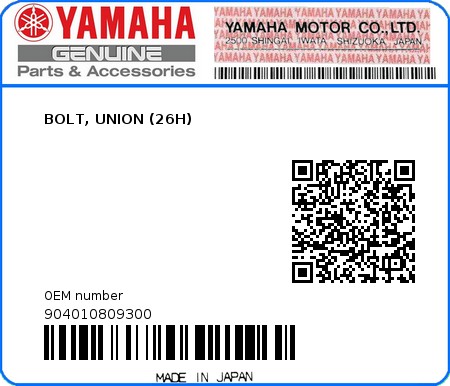 Product image: Yamaha - 904010809300 - BOLT, UNION (26H)  0
