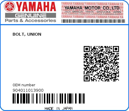 Product image: Yamaha - 904011013900 - BOLT, UNION  0