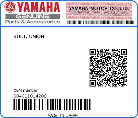 Product image: Yamaha - 904011014200 - BOLT, UNION   0