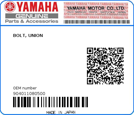 Product image: Yamaha - 904011080500 - BOLT, UNION  0