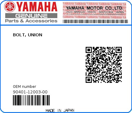 Product image: Yamaha - 90401-12003-00 - BOLT, UNION  0