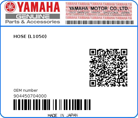Product image: Yamaha - 904450704000 - HOSE (L1050)  0