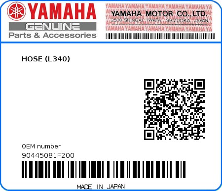 Product image: Yamaha - 90445081F200 - HOSE (L340)  0