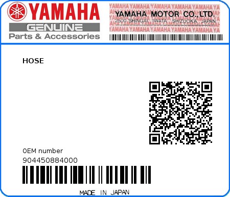 Product image: Yamaha - 904450884000 - HOSE  0