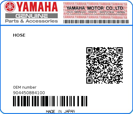 Product image: Yamaha - 904450884100 - HOSE  0