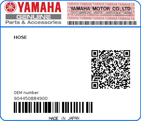 Product image: Yamaha - 904450884900 - HOSE  0