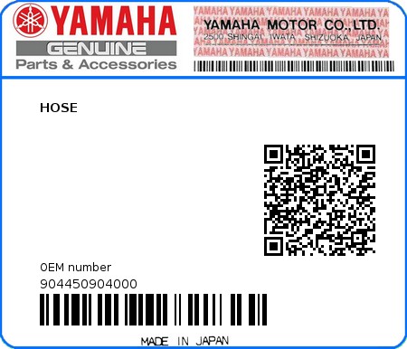 Product image: Yamaha - 904450904000 - HOSE  0