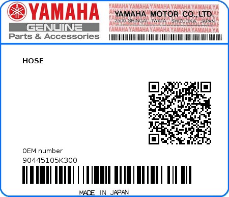 Product image: Yamaha - 90445105K300 - HOSE   0