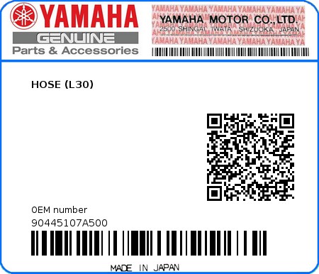 Product image: Yamaha - 90445107A500 - HOSE (L30)  0