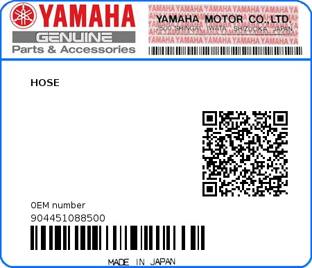 Product image: Yamaha - 904451088500 - HOSE  0