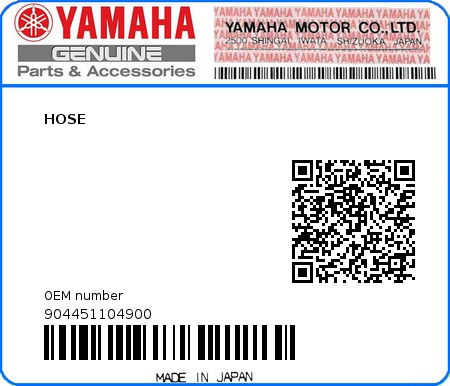 Product image: Yamaha - 904451104900 - HOSE  0