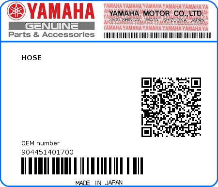 Product image: Yamaha - 904451401700 - HOSE  0