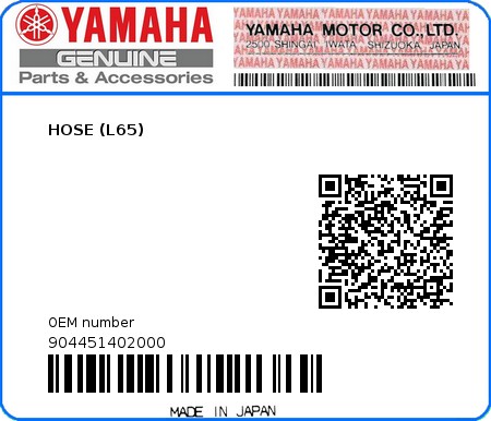 Product image: Yamaha - 904451402000 - HOSE (L65)  0