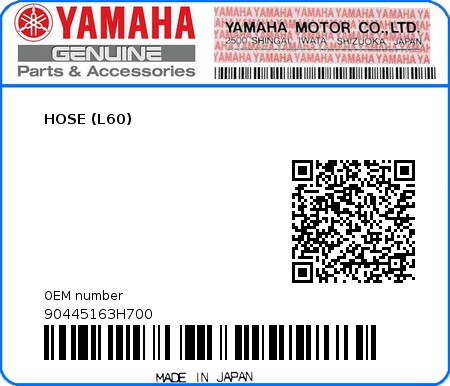 Product image: Yamaha - 90445163H700 - HOSE (L60)  0
