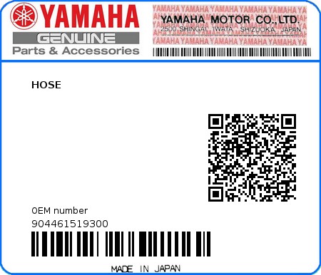 Product image: Yamaha - 904461519300 - HOSE  0