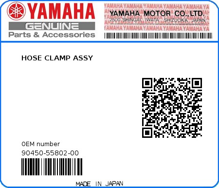 Product image: Yamaha - 90450-55802-00 - HOSE CLAMP ASSY  0