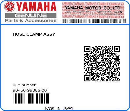 Product image: Yamaha - 90450-99806-00 - HOSE CLAMP ASSY  0