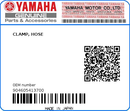 Product image: Yamaha - 904605413700 - CLAMP, HOSE   0