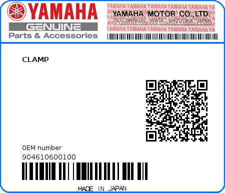 Product image: Yamaha - 904610600100 - CLAMP  0