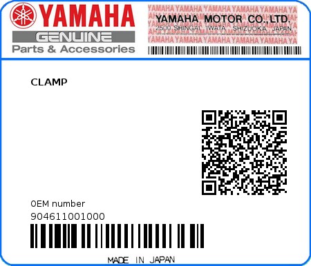 Product image: Yamaha - 904611001000 - CLAMP  0