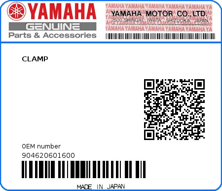 Product image: Yamaha - 904620601600 - CLAMP  0