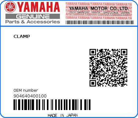 Product image: Yamaha - 904640400100 - CLAMP  0