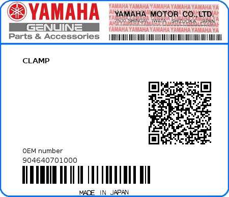 Product image: Yamaha - 904640701000 - CLAMP  0