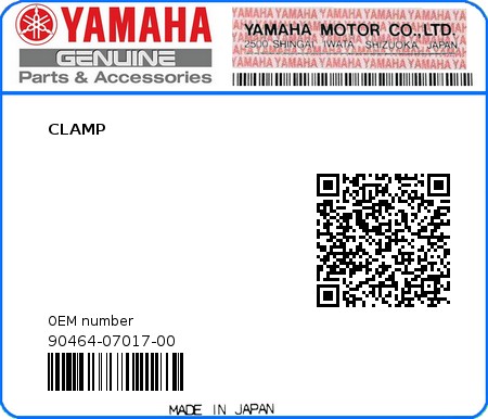 Product image: Yamaha - 90464-07017-00 - CLAMP  0