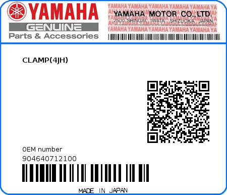 Product image: Yamaha - 904640712100 - CLAMP(4JH)  0