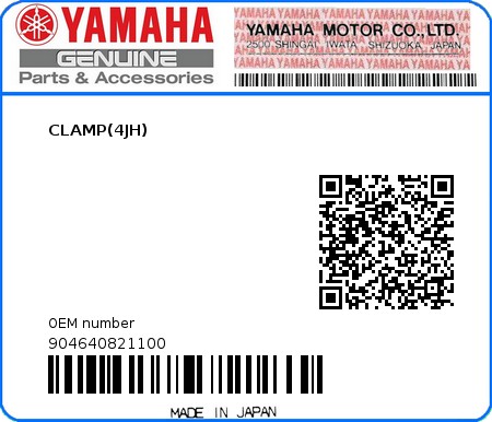 Product image: Yamaha - 904640821100 - CLAMP(4JH)  0