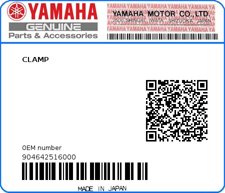 Product image: Yamaha - 904642516000 - CLAMP   0