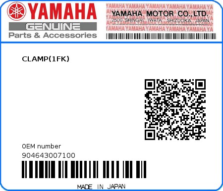 Product image: Yamaha - 904643007100 - CLAMP(1FK)  0