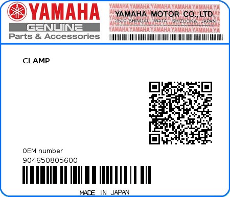 Product image: Yamaha - 904650805600 - CLAMP  0