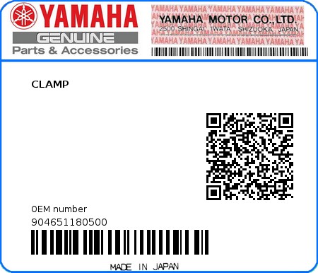 Product image: Yamaha - 904651180500 - CLAMP   0