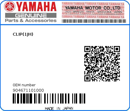 Product image: Yamaha - 904671101000 - CLIP(1JH)  0