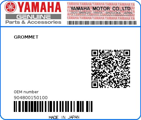 Product image: Yamaha - 904800150100 - GROMMET   0