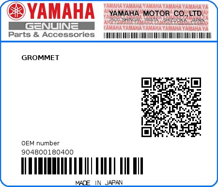 Product image: Yamaha - 904800180400 - GROMMET  0