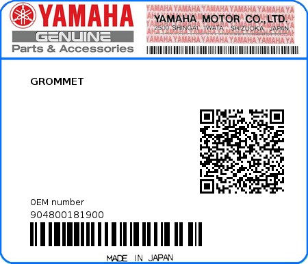 Product image: Yamaha - 904800181900 - GROMMET  0