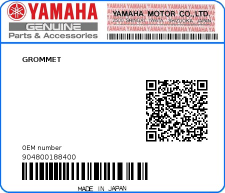 Product image: Yamaha - 904800188400 - GROMMET  0