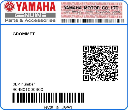 Product image: Yamaha - 904801000300 - GROMMET  0