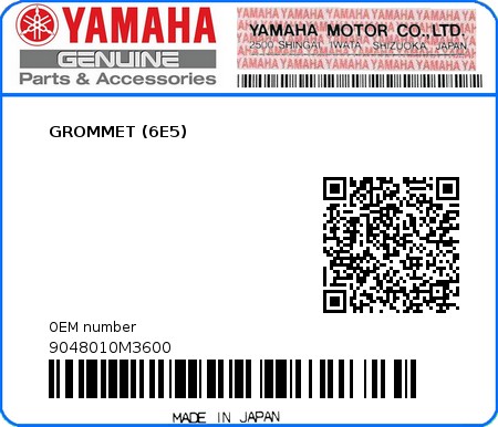 Product image: Yamaha - 9048010M3600 - GROMMET (6E5)  0