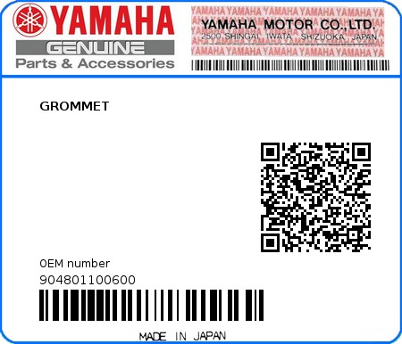 Product image: Yamaha - 904801100600 - GROMMET  0
